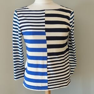 J. Crew Blue and Black Striped 3/4 Sleeve Top. Size XS. 100% Cotton